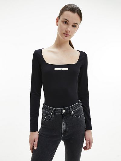 Calvin Klein Ruhák HU634168 | Calvin Klein Slim Organic Cotton Női Hosszú Ujjú Póló Fekete